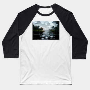 Foggy Lake Falling Raindrops On A Rainy Autumn Day Baseball T-Shirt